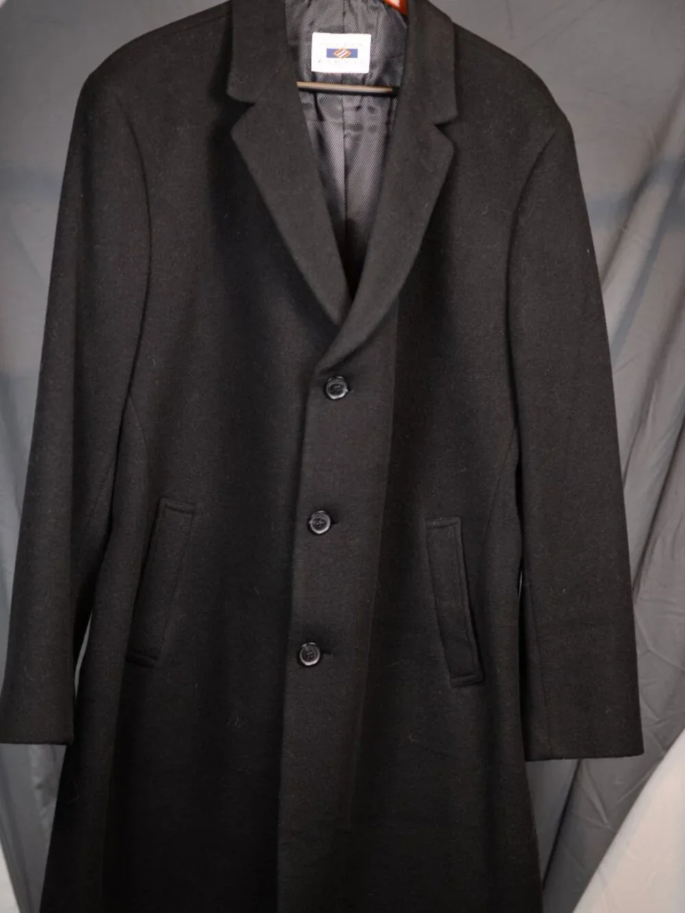 Joseph Abboud Black Wool Cashmere Blend Single Breasted Overcoat 48R